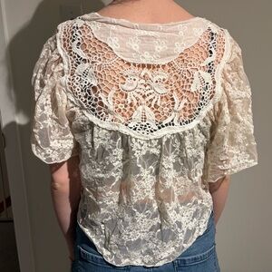Boho Lace Crochet Back Women’s Top in Cream